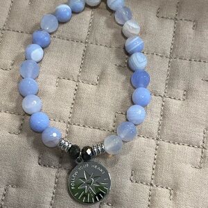Chic Blue Agate Bracelet with Silver Pendant